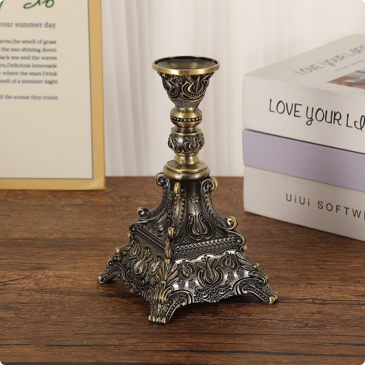 Metal Candle Holder Tall Stem Home Decor Accent Wide Top Cup