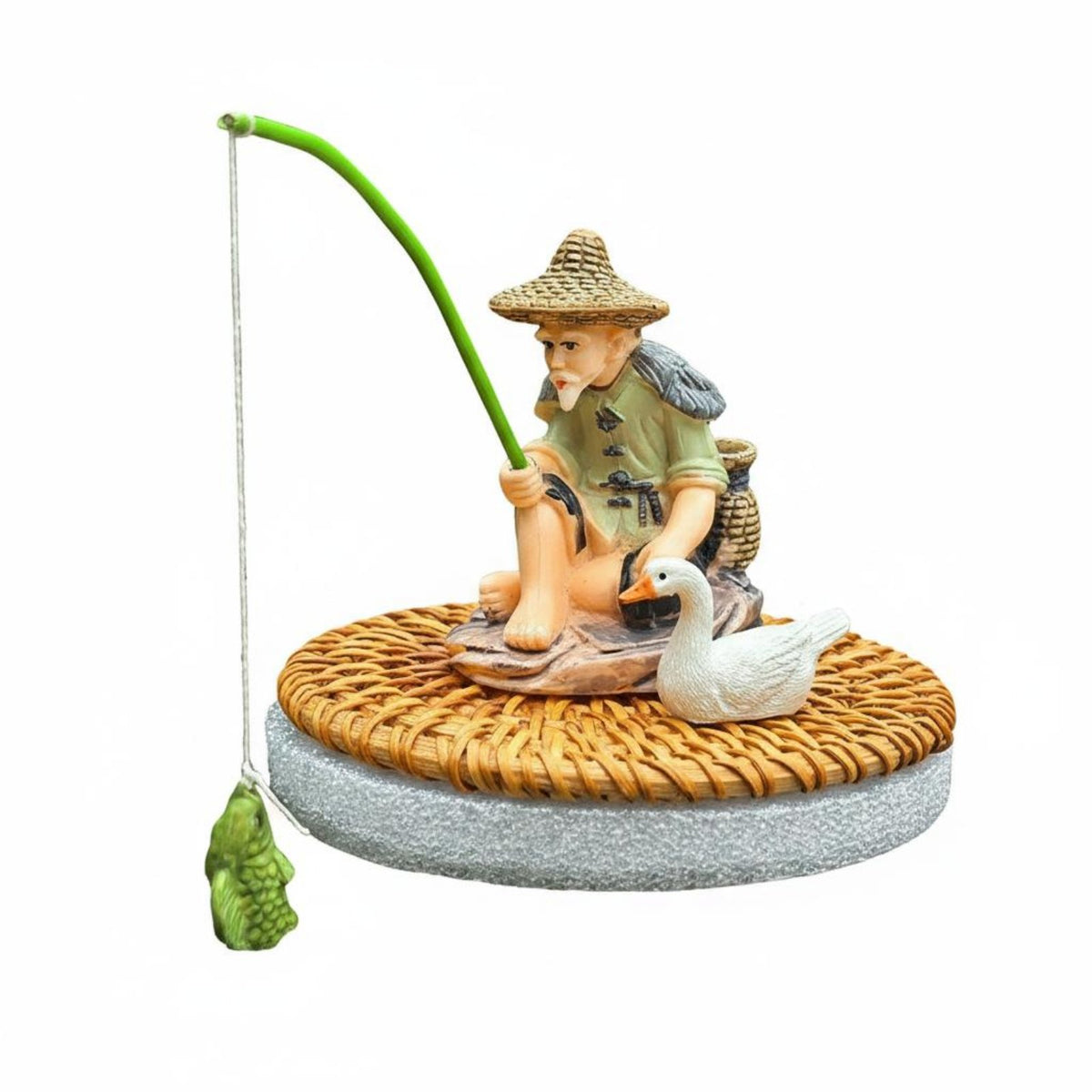 Floating Angler Figurine Pond Angler Ornament for Desktop Fountain, Garden
