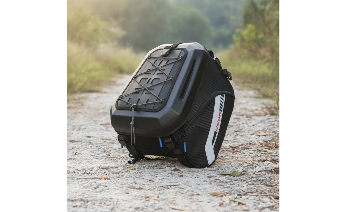 Rigid Motorcycle Tail Bag with Straps Molded Motorcycle Rear Seat Bag Textured Rectangular for Motorcyclists, Riders, Commuters, Touring, Road Trips, Commuting