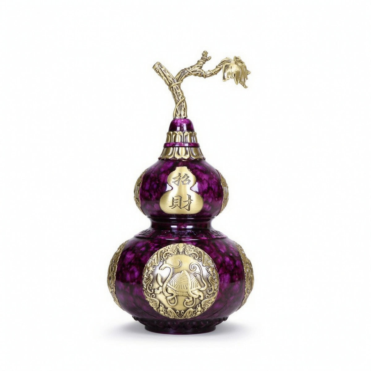 Gourd Ornament with Leaf Marbled Brass Gourd Artistic for Entryway