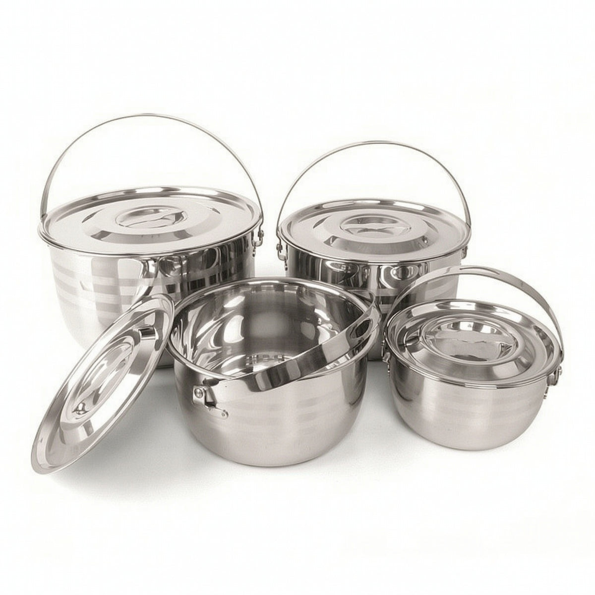 4 Pieces Camping Pot Set with Lids Portable Stainless Steel Cookware Set Compact Pot with Lid for Backpackers