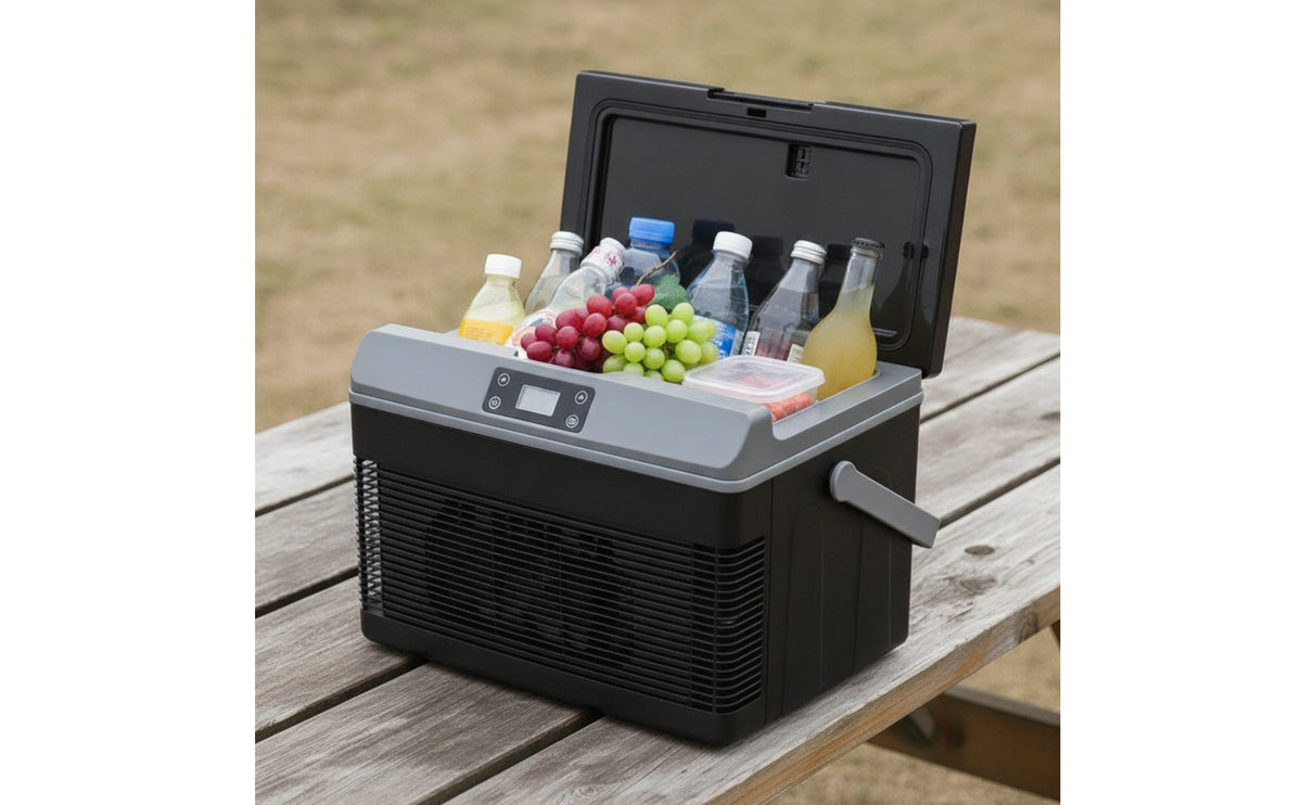 12V 24V Car Refrigerator with Warmer Dual-functionFunction Portable Refrigerator with Handle Compact Electric Cooler with Handle Thermoelectric for Camping