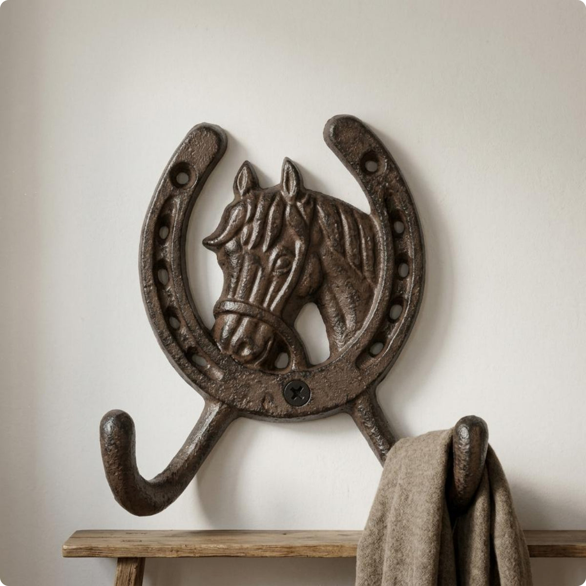 Horse Head Horseshoe Hook Textured Home Organizer Decorative
