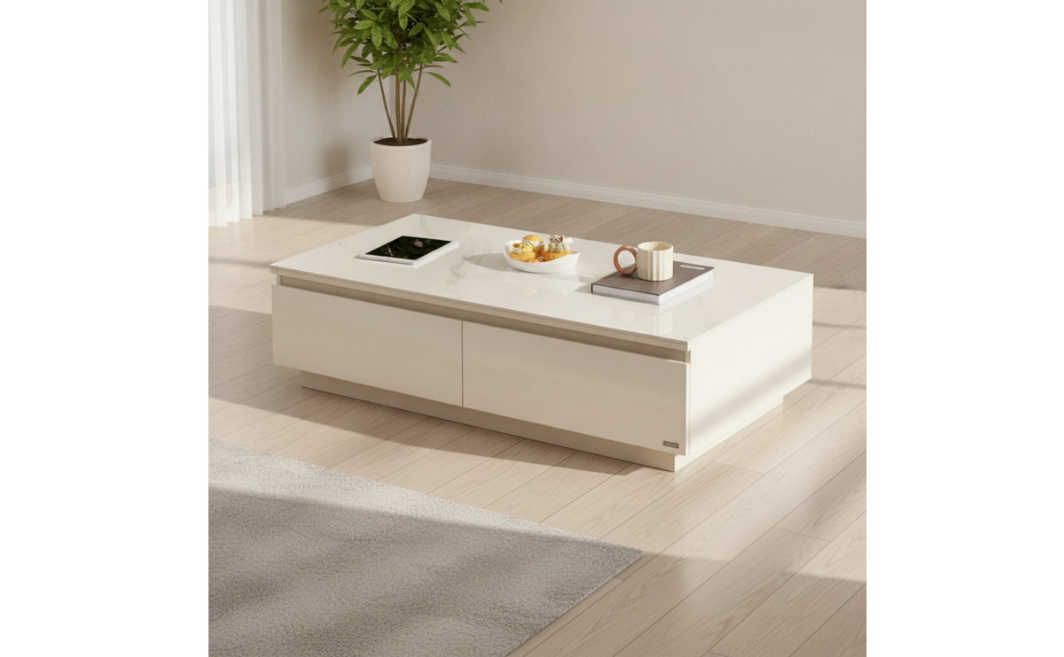 Rock Slab Coffee Table Minimalist Coffee Table with Storage Low-Profile Furniture for Living Room, Small Apartment