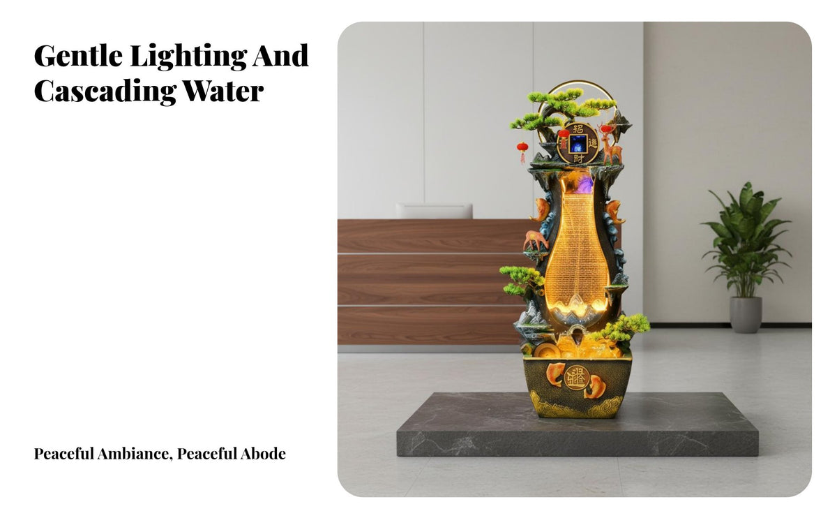 Soothing Sounds Large Circulating Water Landscape Ornament Creates Tranquil Atmosphere Floor Standing Waterfall Fountain Long-Lasting Resin Construction Cascading Rock Fountain Atomizer Effect for New Homeowners, Business Owners