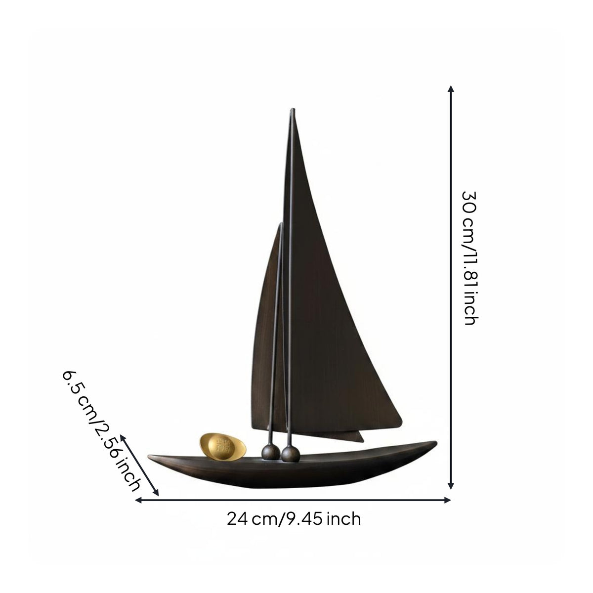 Medieval Ship Ornament Wooden Stand Sailing Ship Ornament Gold Accent