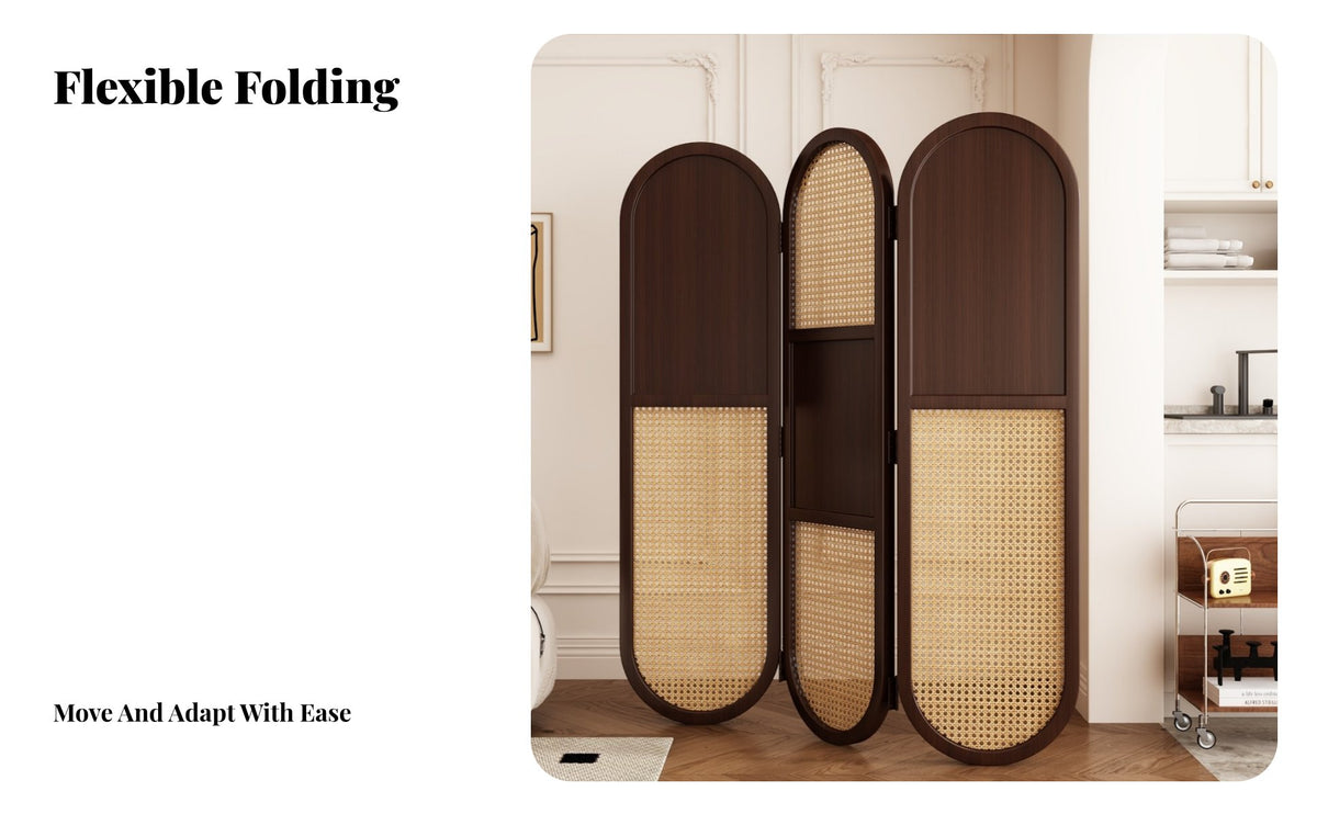 Foldable Design Woven Panel Divider New Chinese design 4-Panel Woven Screen Freestanding Partition Wall sturdy Wood Frame for Apartment Dwellers, Interior Decorators, Office Workers, Living Room, Bedroom, Dining Area