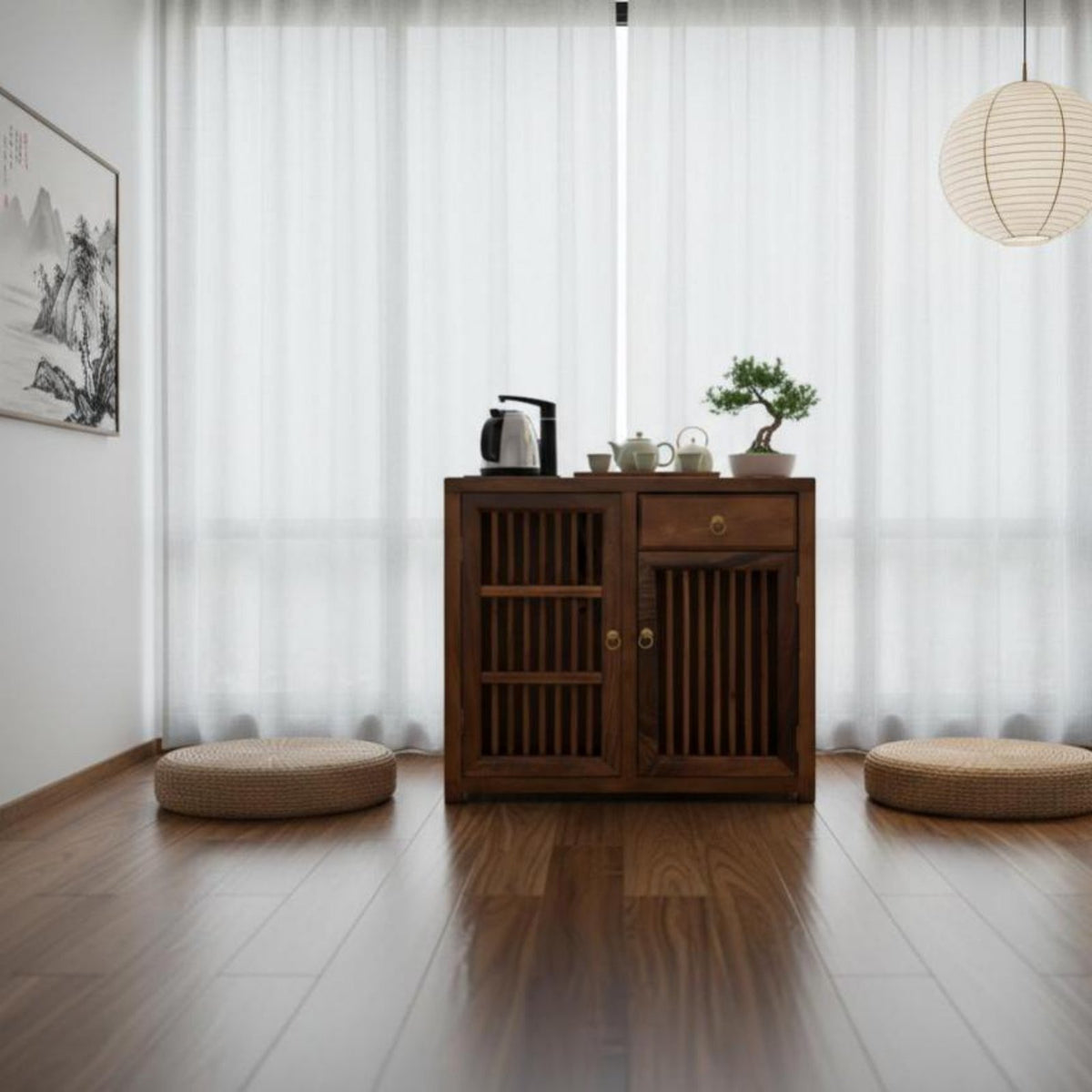 Wooden Tea Brewing Cabinet Chinese Design Living Room Furniture Space Saving Easy Assembly for Homeowners, Families, Home Office