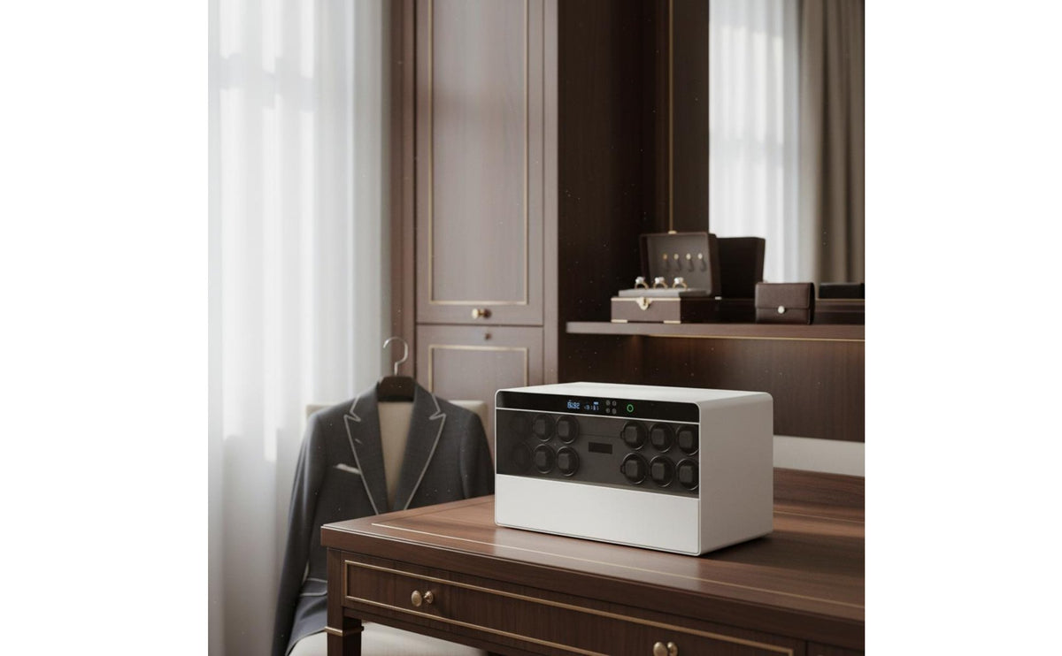 Drawer Watch Winder Biometric Lock Automatic Watch Winder Leather Finish Lockable for Wardrobe, Home