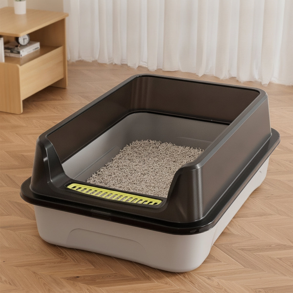 Anti-Splashing Cat Litter Box with Scoop Easy-to-Clean Semi-Enclosed Litter Box Roomy Removable for Cats, Home, Living Room
