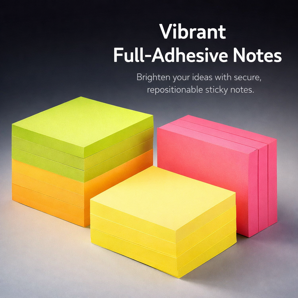 Sticky Notes Colorful Full Backing, Removable Repositionable for Office Journal Students, 76 x 76 80 Sheets Per