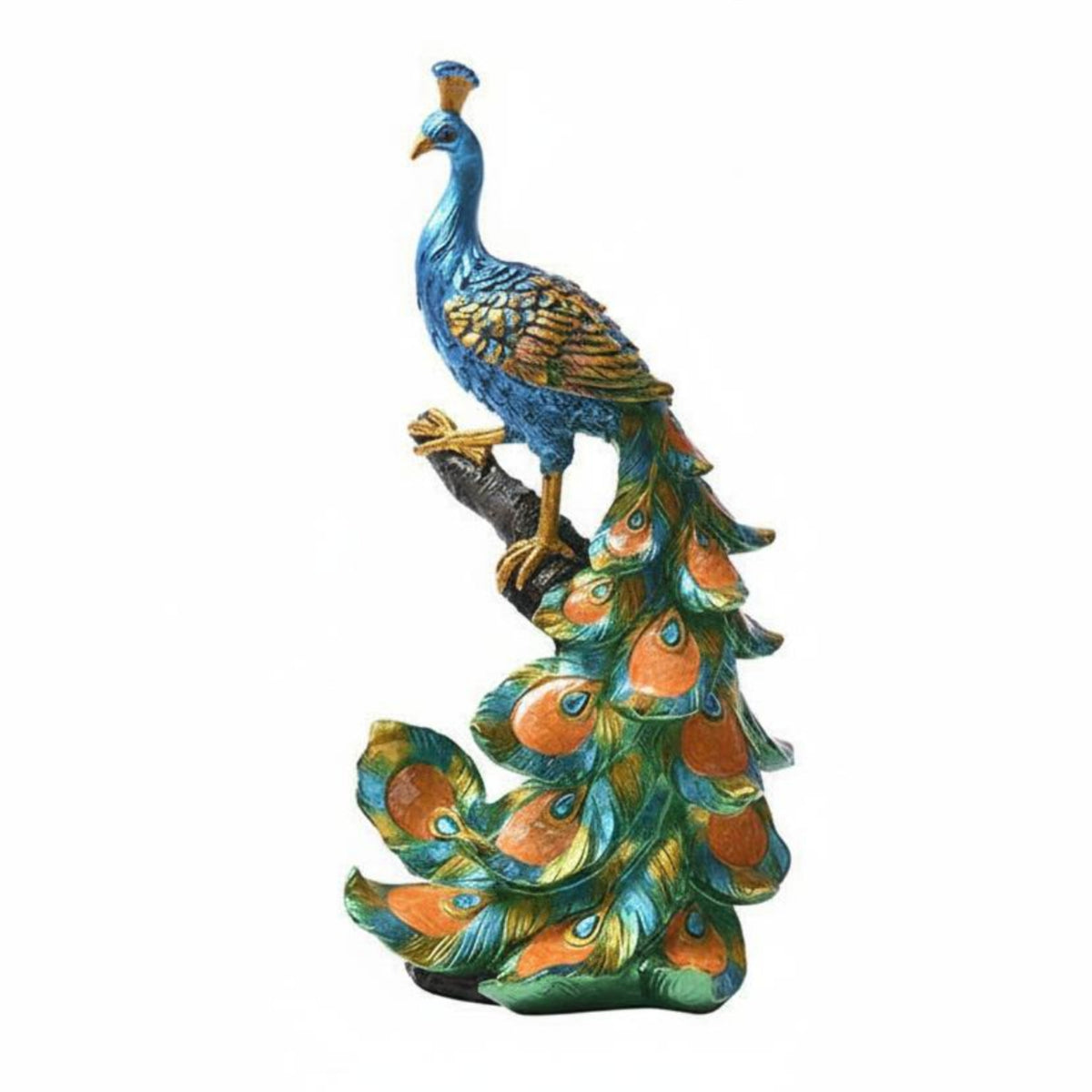 2 Pieces Resin Peacock Decorative Piece Vivid Hues Home Decor Ornamental Tail