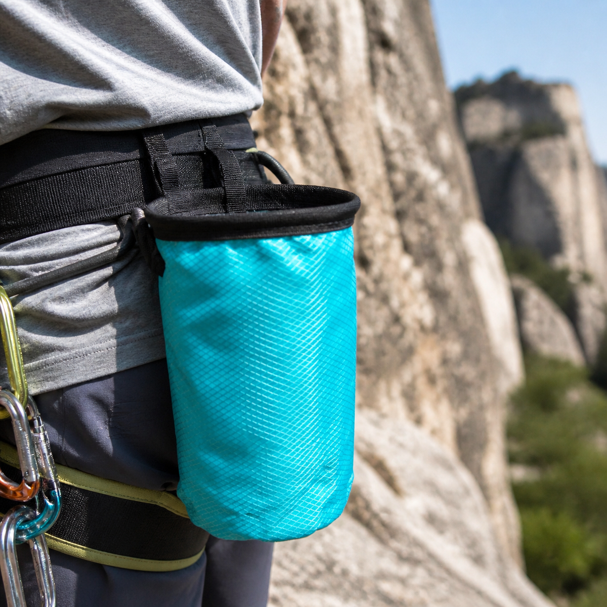 Climbing Chalk Bag, Bouldering Chalk Bag with Drawstring Closure, Zippered Pocket & Nylon Belt, 19x12.5x12.5cm