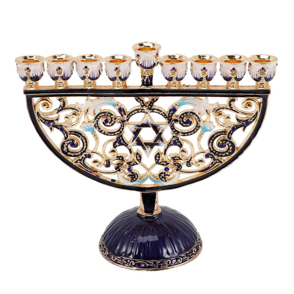 9 Branch Hanukkah Menorah Vintage Design Metal Nine Arm Candle Holder Colorful