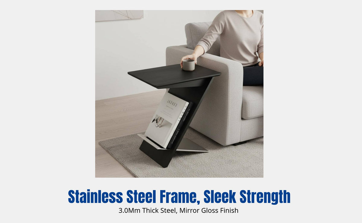 Modern Solid Wood Side Table, Magazine Rack, Stainless Steel Frame, Living Room Shelf