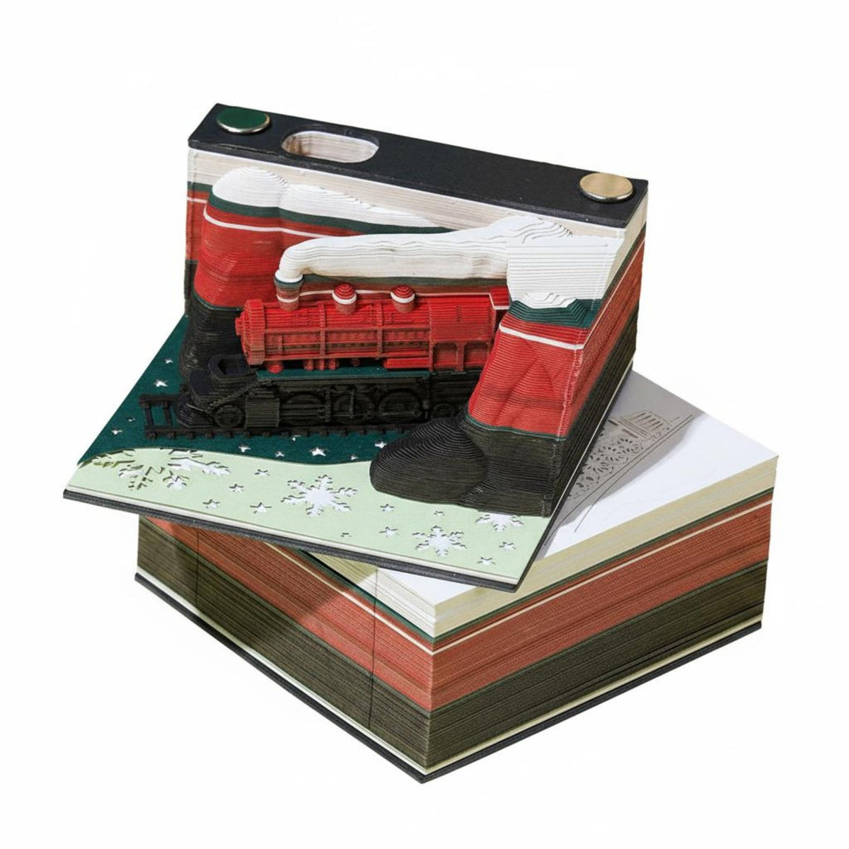 125 Sheets Creative Gift Christmas Train Paper Model Non-Sticky Notes Tear-Away Sculpture Memo Block Includes Acrylic Display Case