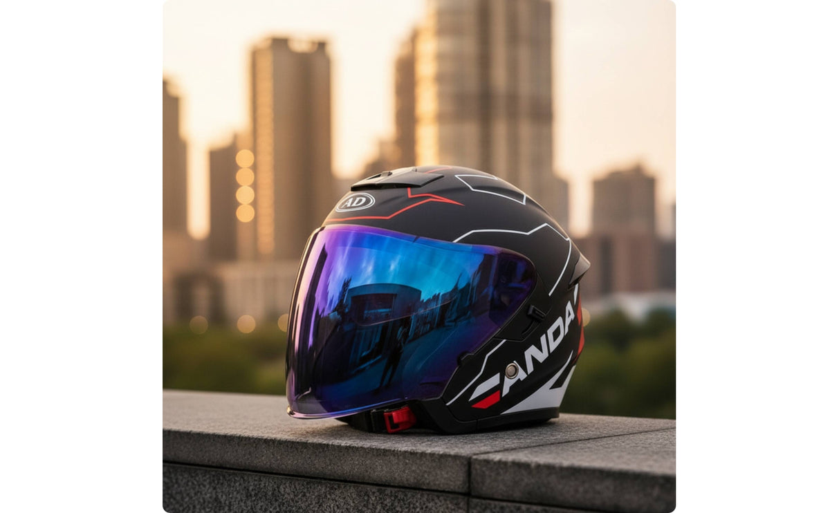 Aerodynamic Half Helmet with Sun Visor | Vented, Half Helmet with Quick Release Buckle, for Street Commuting