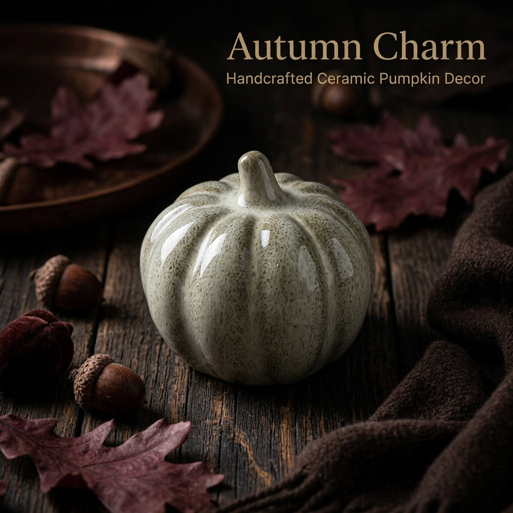 Flower Vase with Pumpkin Shaped Glazed Finish for Halloween Decor, Compact Ceramic for Tabletop Display, Living Room Ornament