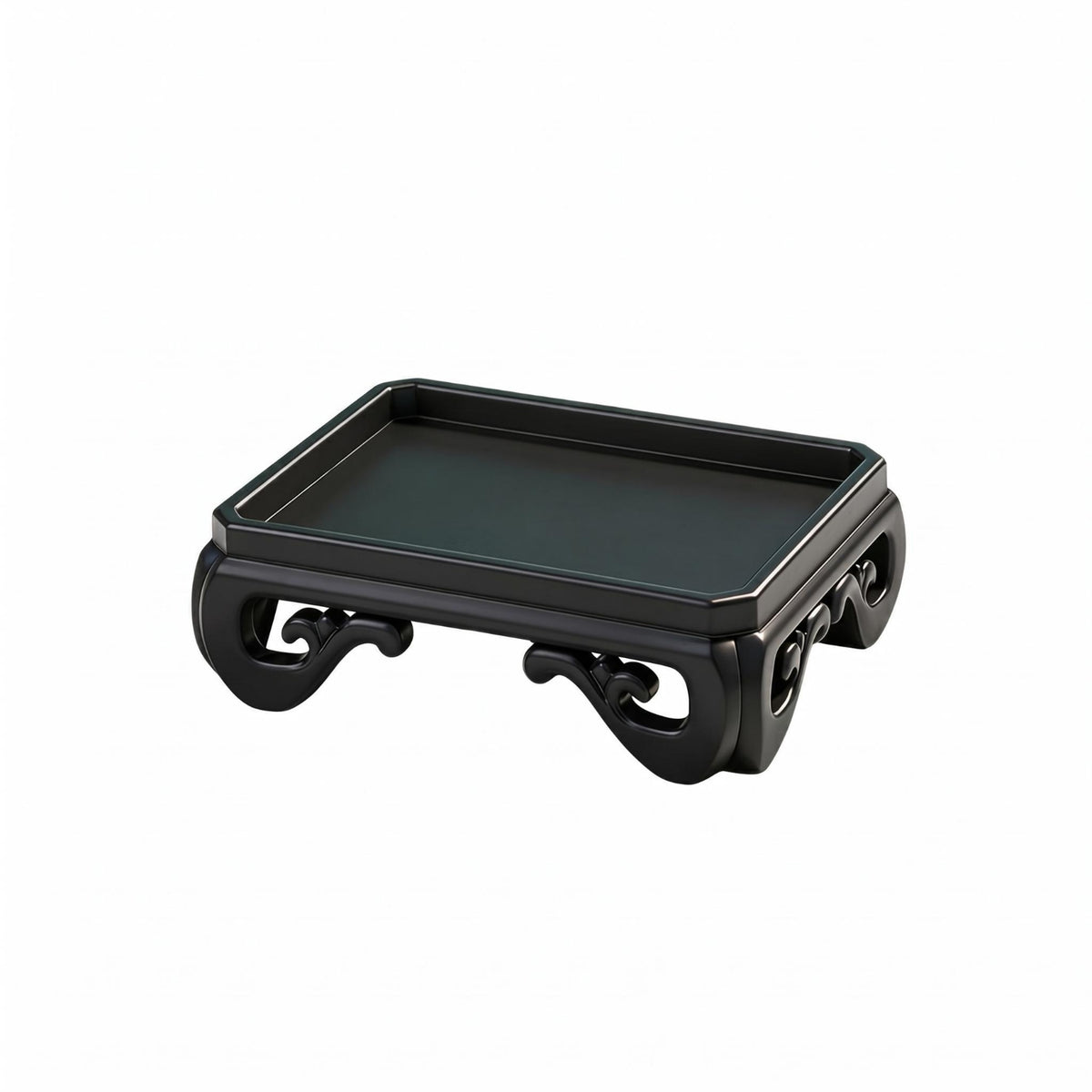 Ornamental Pedestal Tray Black Resin Decorative Tray Stand Cutout Design