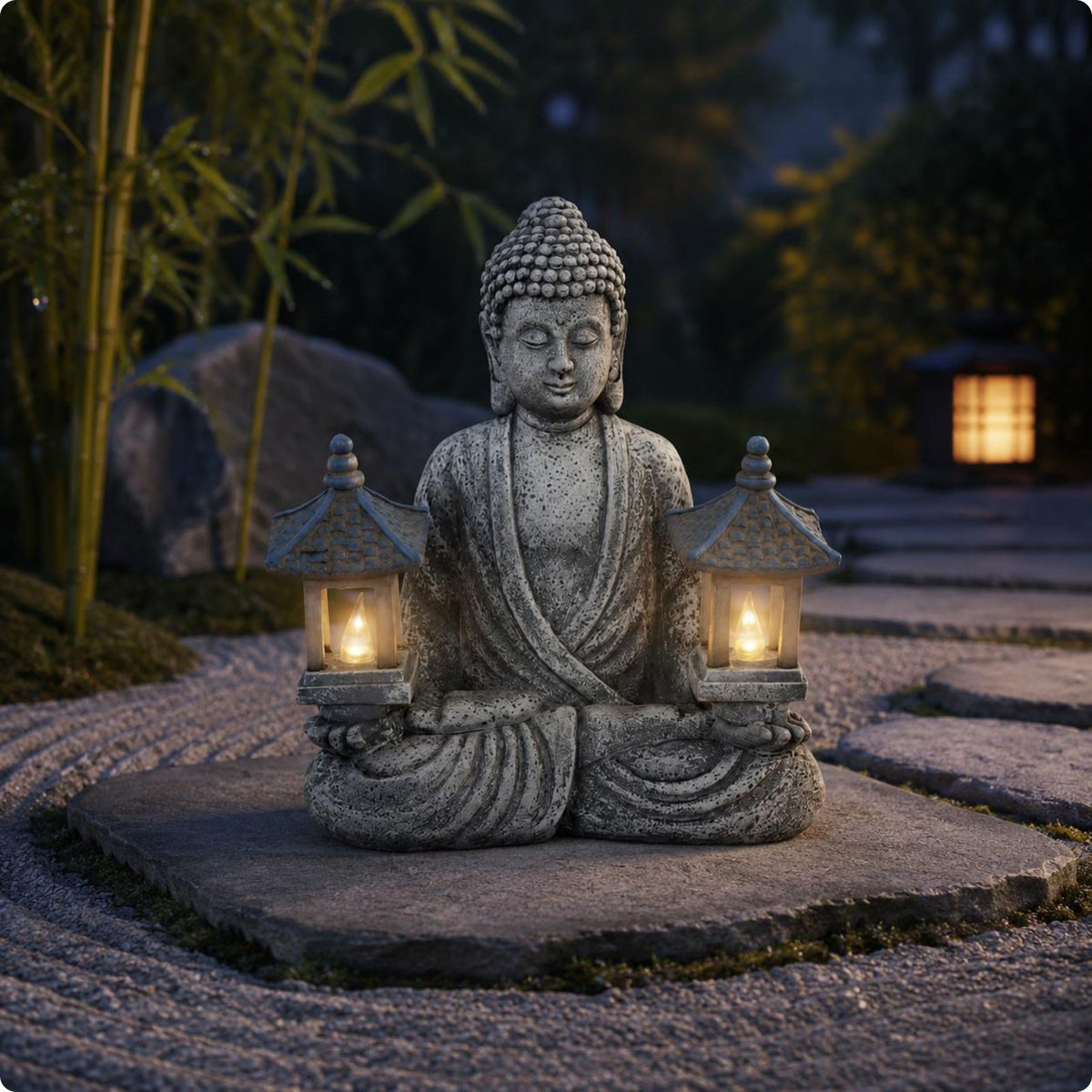 Buddha Lantern Statue Resin Seated Buddha Statue Textured