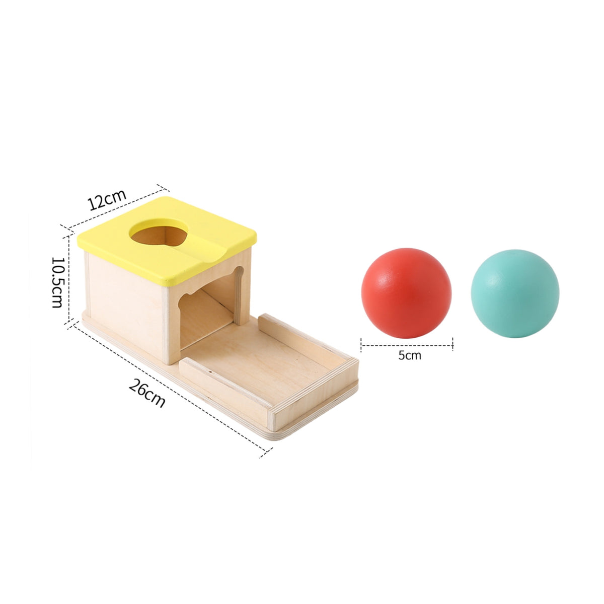 Motor Skills Object Permanence Box Developmental Object Permanence Box with Tray Cognitive Ball Drop Toy with Drawer Child-Friendly for Babies, Toddlers, Daycare