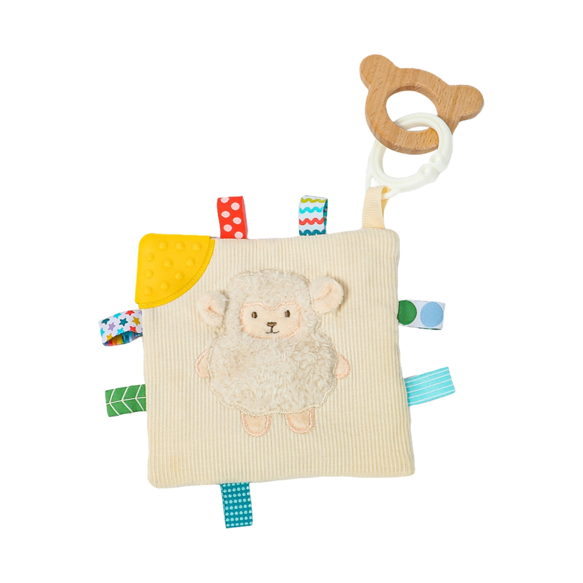 Portable Baby Soothing Cloth with Teether Compact Lovey with Teether Cozy Security Blanket with Wooden Loop Snuggly for Babies, Stroller, Tummy Time