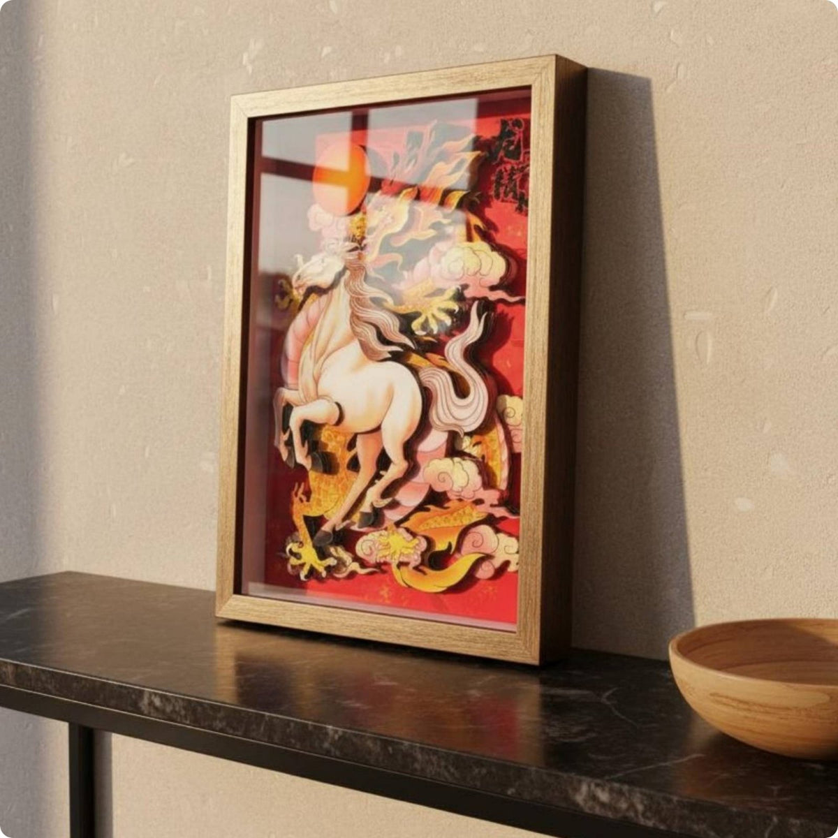 Paper-Cut Horse Stand Festival Gift Paper-Cut Wall Art Traditional Style Astrological Horse Ornament for Living Room, Entryway, TV Cabinet