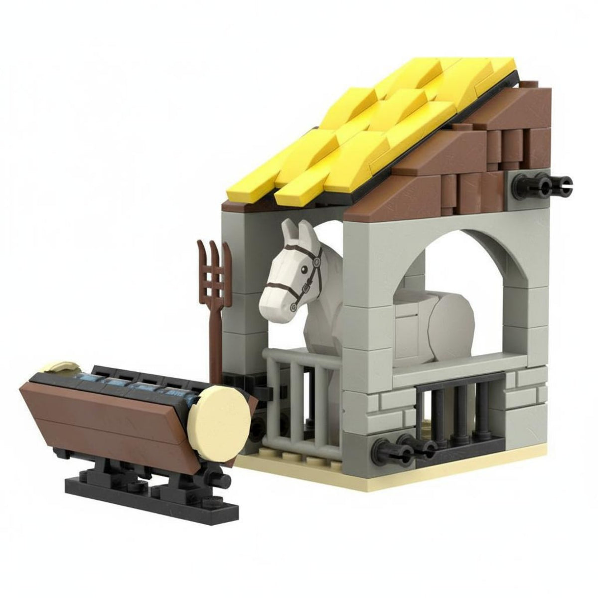 65 Pieces Brick-Built Stable Display Quality MOC Horse Stall Kit Vintage Design Medieval Horse Stable Blocks for Adults, Scenes