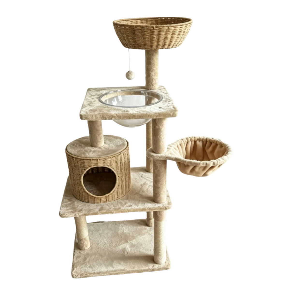 Multi-Level Cat Climber Woven-Look Multi Level Cat Climber Suspended Bowl Seat Climbing Frame