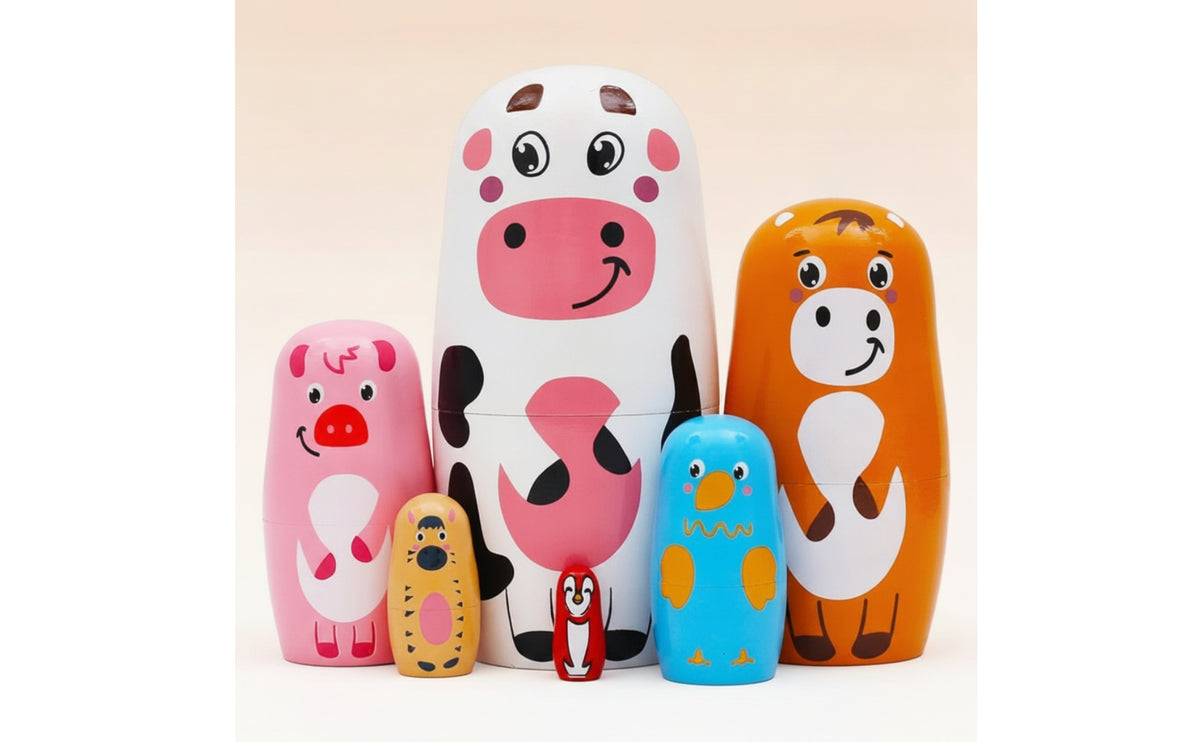 Cartoon Cow Nesting Doll Cute Nesting Doll with Cow Motif Glossy Wooden Animal Figurines Stackable for Children, Collectors, Nursery Decor, Desk Decoration, Playroom