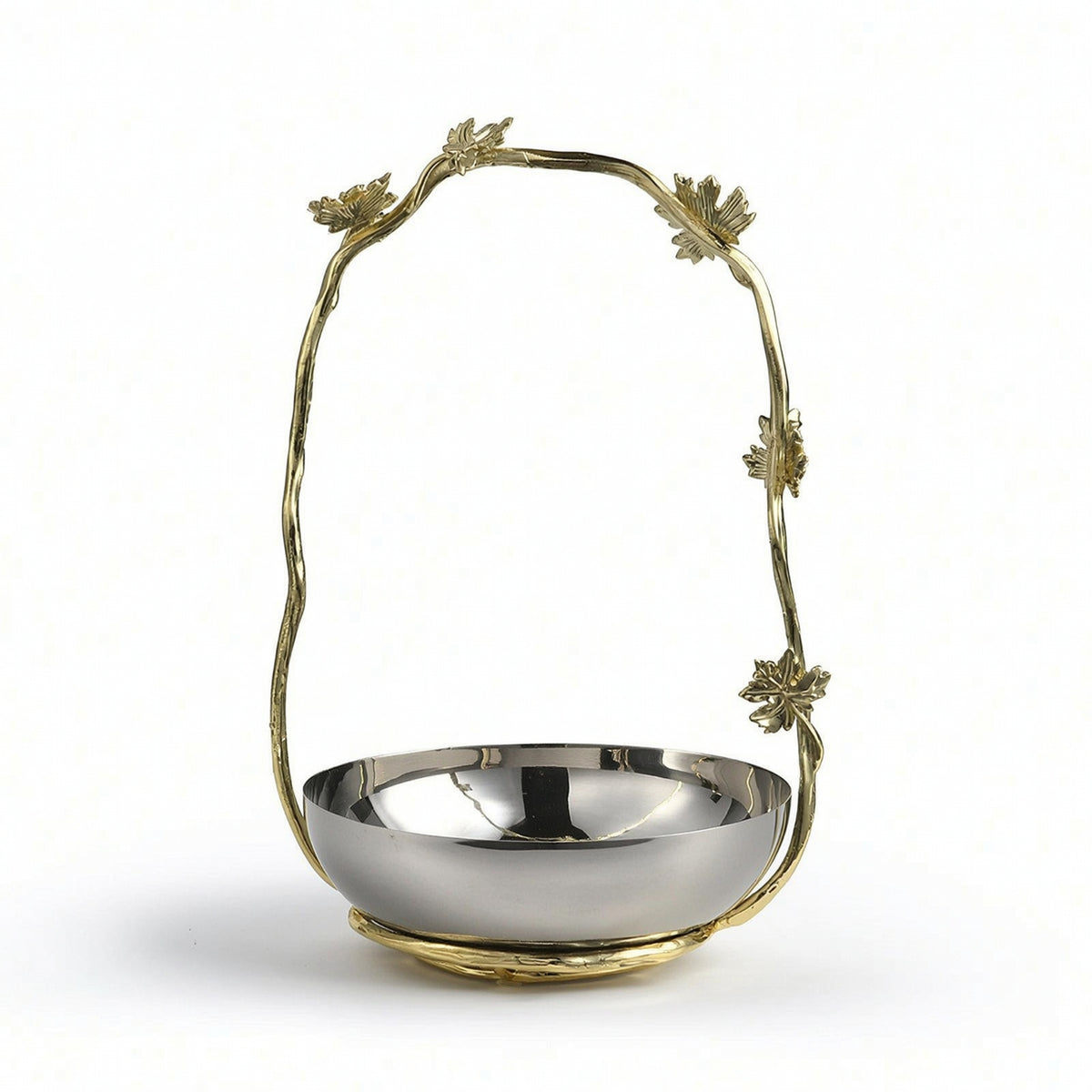 Bowl with Metal Frame Stainless Steel Decorative Tray with Handle Polished