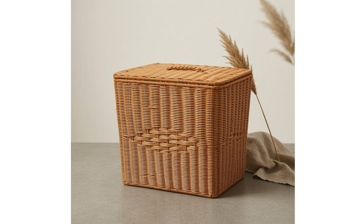 Lidded Basket with Handle Handwoven Basket with Lid Storage Box for Organizers