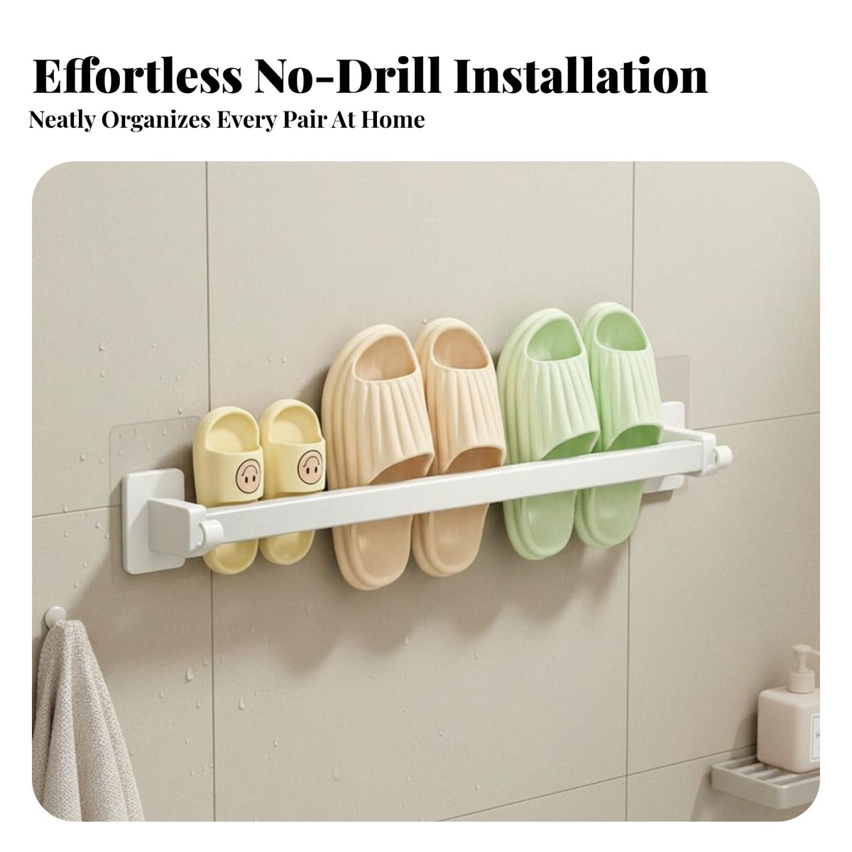 Space-Saving Wall Mounted Slipper Rack Waterproof No-Drill Draining Slipper Rack Long-Lasting for Renters, Students, Restroom, Dorm Room