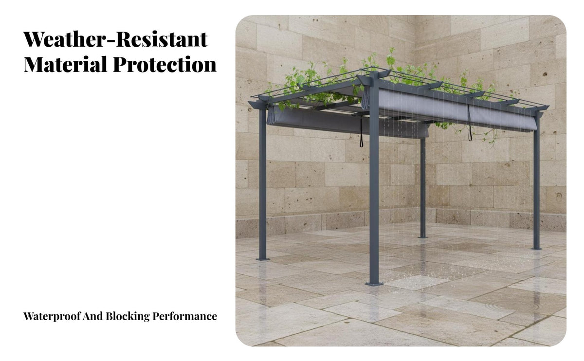 Weatherproof Vine Trellis Arbor Rustproof Aluminum Frame Pergola Rust Resistant Aluminum Pergola with Retractable Canopy Protection for Gardeners, Homeowners, Families, Backyard, Deck, Poolside, Carport