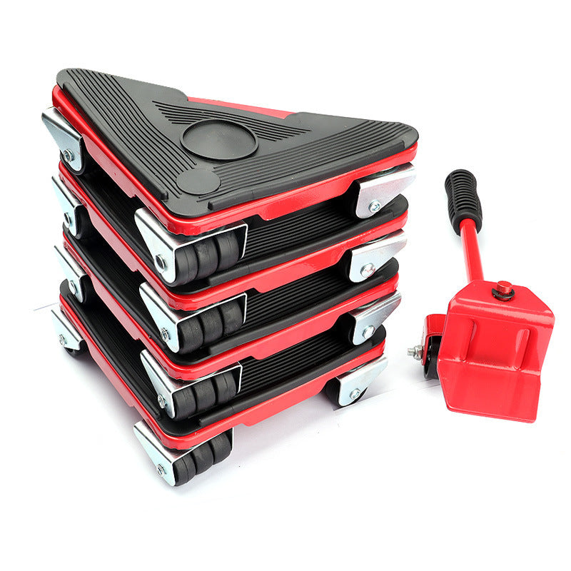 5-Piece Iron Triangular Furniture Mover with Swivel Casters Portable Heavy Item Moving Tool