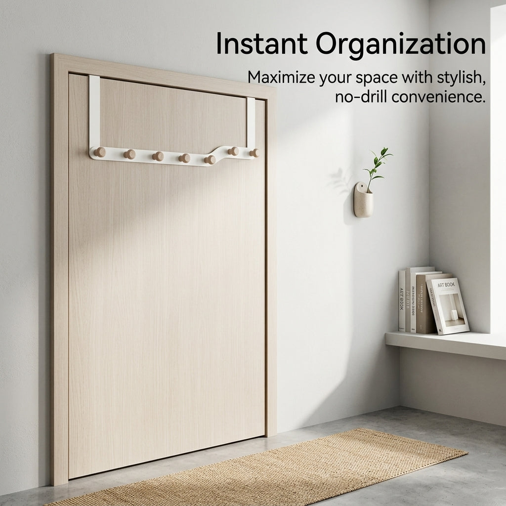 Bedroom Over the Door Hook Rack, Storage Organizer and Hanging Carbon Steel Coat for Dorm Room Students