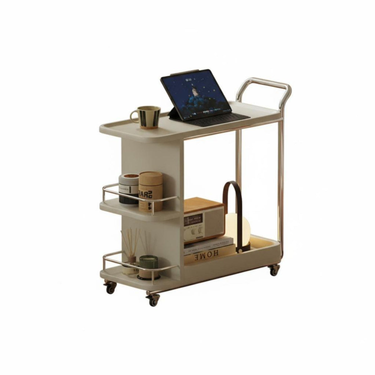 2-Tier Rolling Shelf Space-Saving Side Table Multi-Functional for Studio, Office