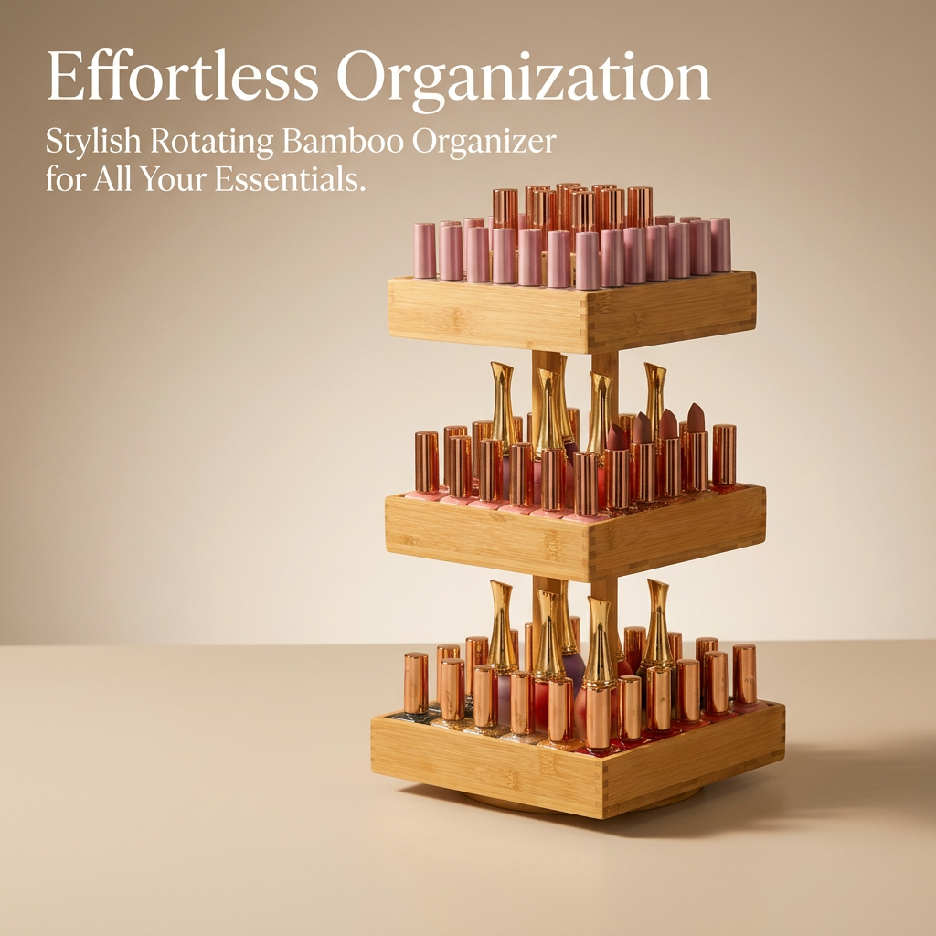 Bamboo Rotating Makeup Organiser, Large Capacity Cosmetic Storage, 3 Tier Vanity Organiser, Skincare Storage for Dresser, Organizer