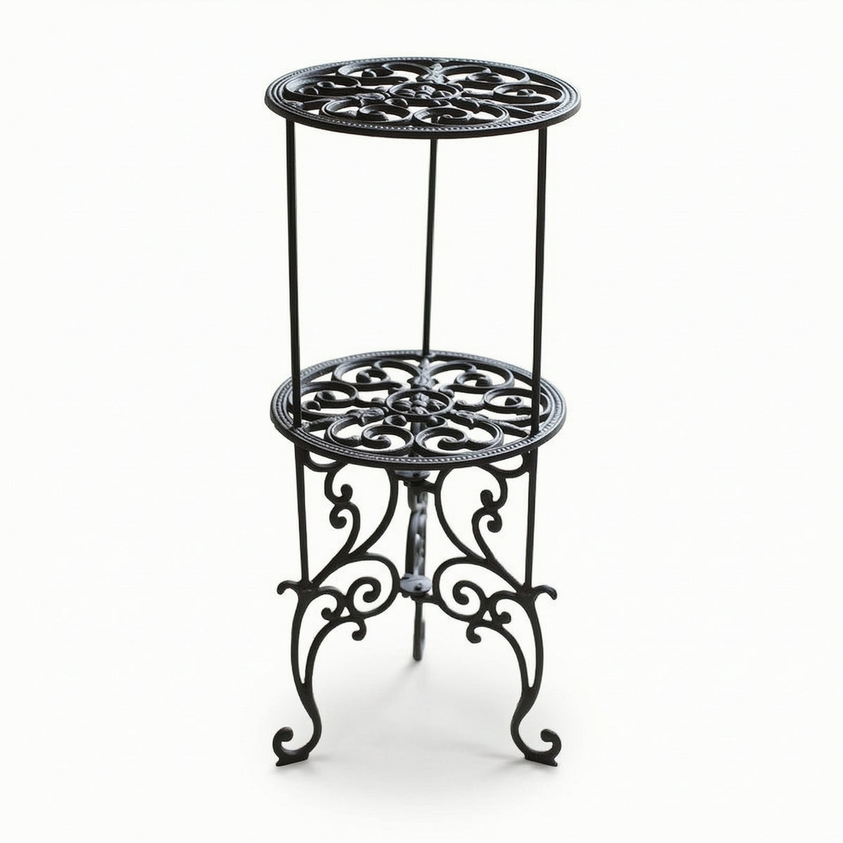 Wrought Iron Plant Stand Vintage Flower Pot Pedestal Compact for Patio, Balcony