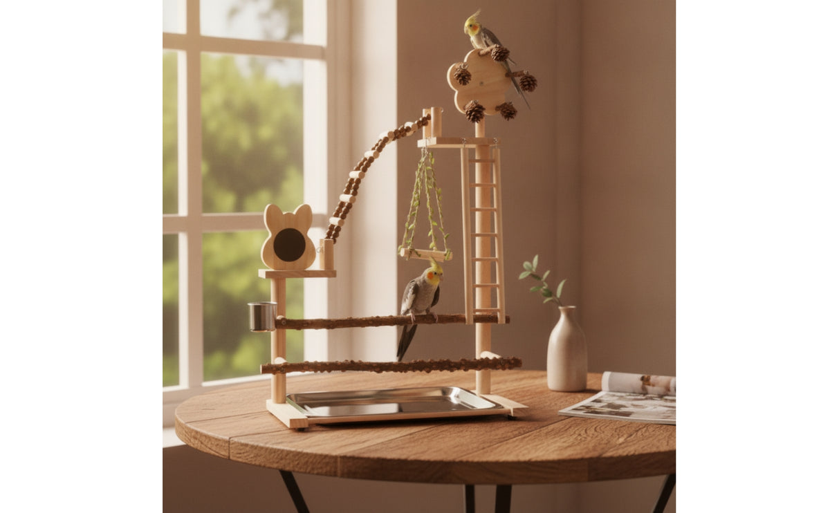 Parrot Activity Center Wooden Bird Playground with Ladder Parrot Playstand