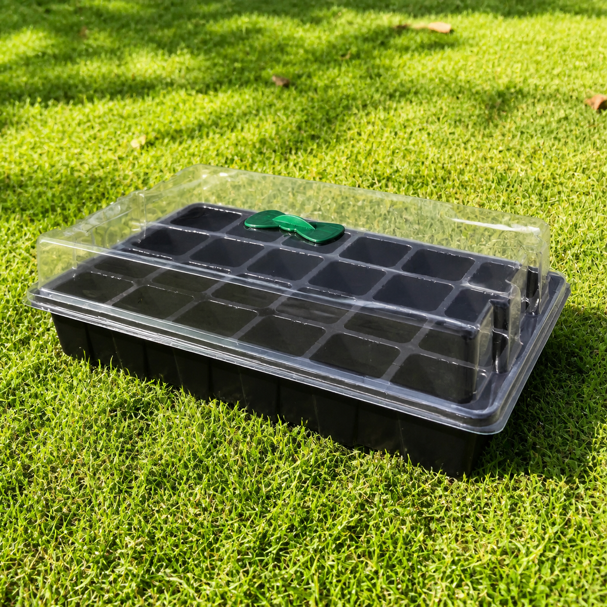 24-Cell Seedling Tray, Propagation Tray with Clear Dome & Adjustable Vent, Reusable Germination Tray for Home Gardeners, Black
