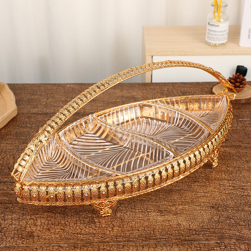 Luxury Boat-Shaped Glass Fruit Basket with Dividers