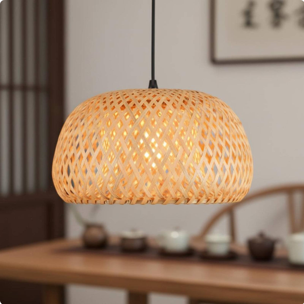 Japanese Style Bamboo Chandelier Southeast Asian Design Woven Bamboo Lampshade LED Bulb Included Indoor Lighting for Restaurant