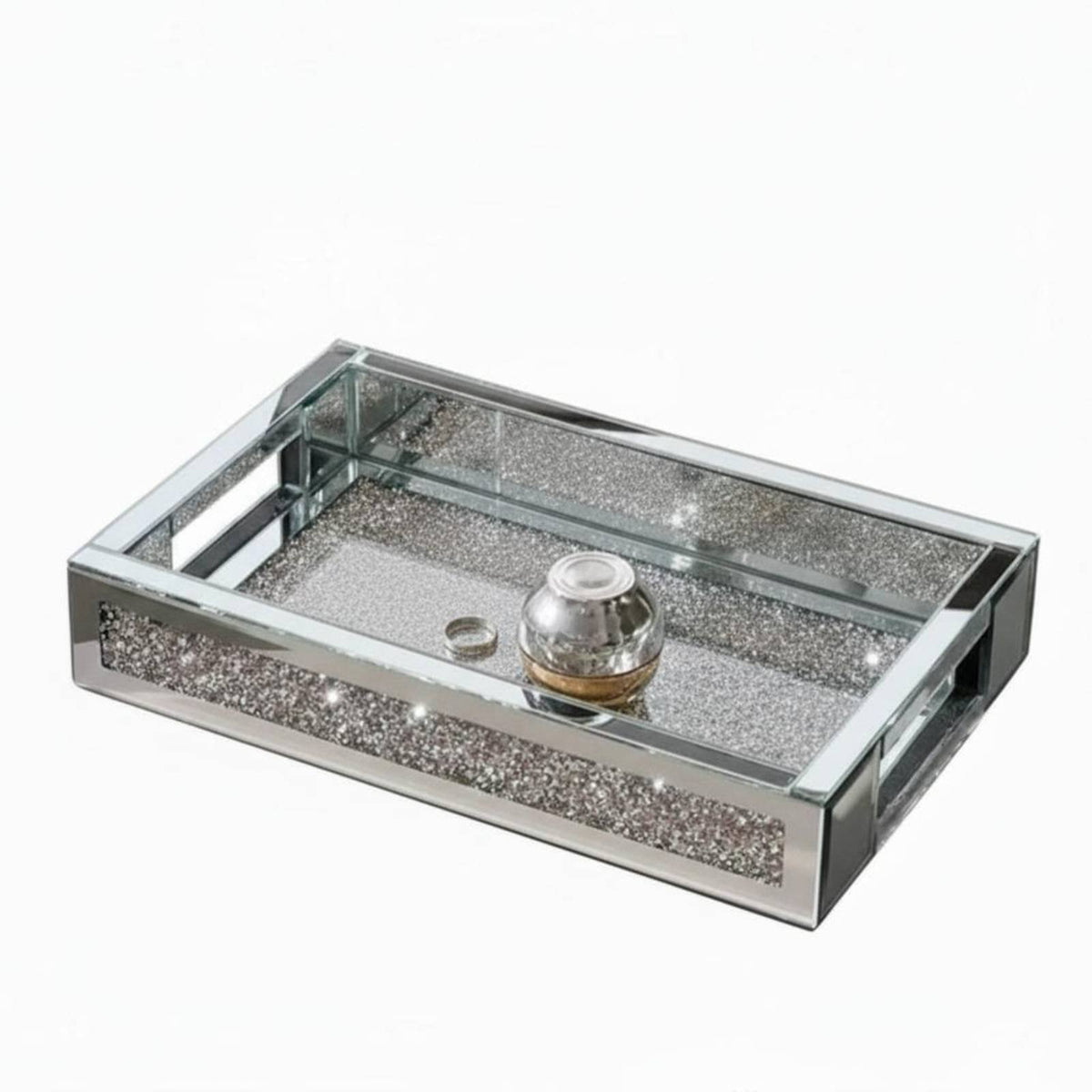 Mirrored Rhinestone Platter Elegant Design Crystal-Beaded Mirrored Tray