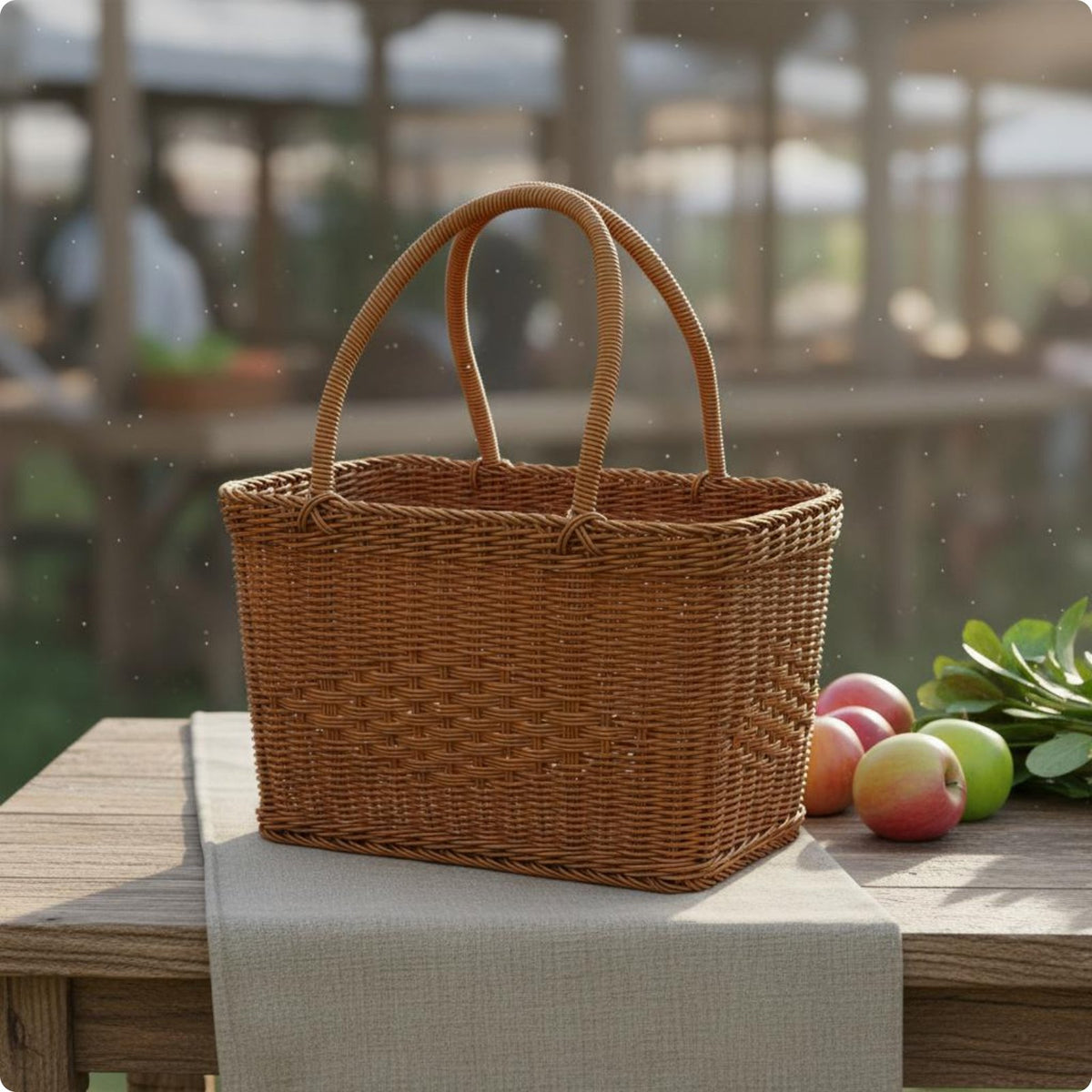 Market Basket Reusable Woven Basket Sturdy Handle for Bathroom
