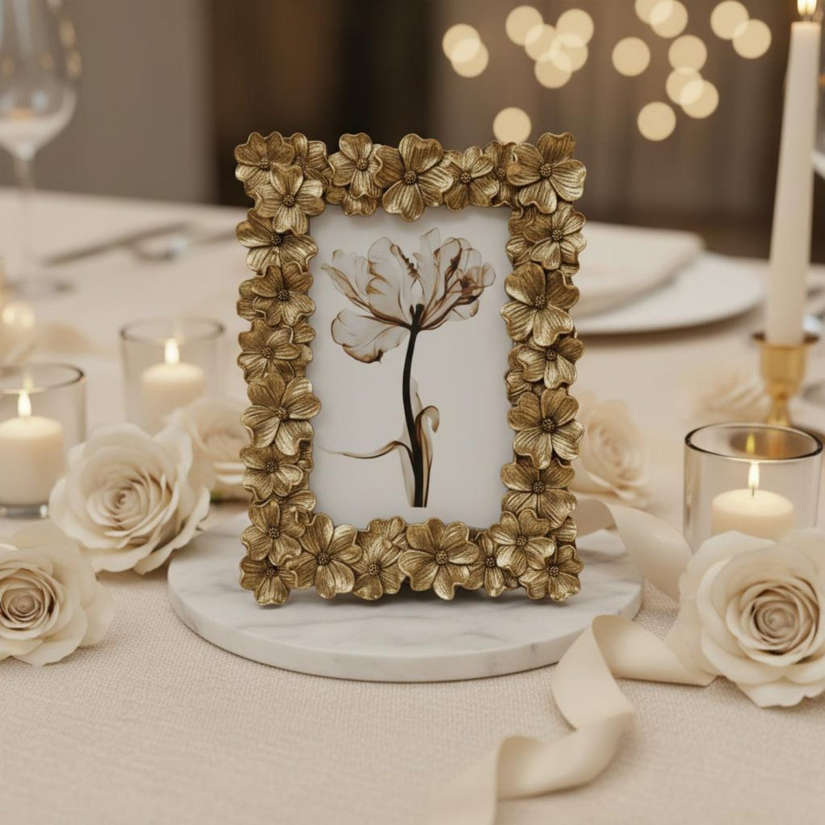 Vintage Gold Photo Frame Versatile Display Gold Baroque Frame Easel Rear Crystal-Clear Glass for Partners, Bedroom