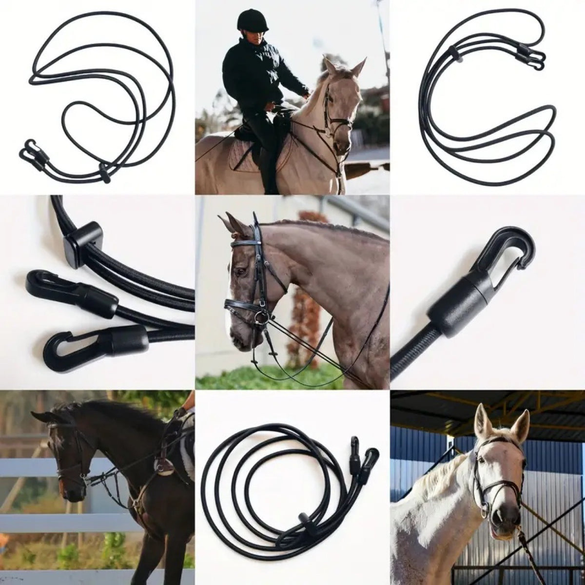 可调节马缰绳,弹性颈部拉伸训练牵引绳 马术用品