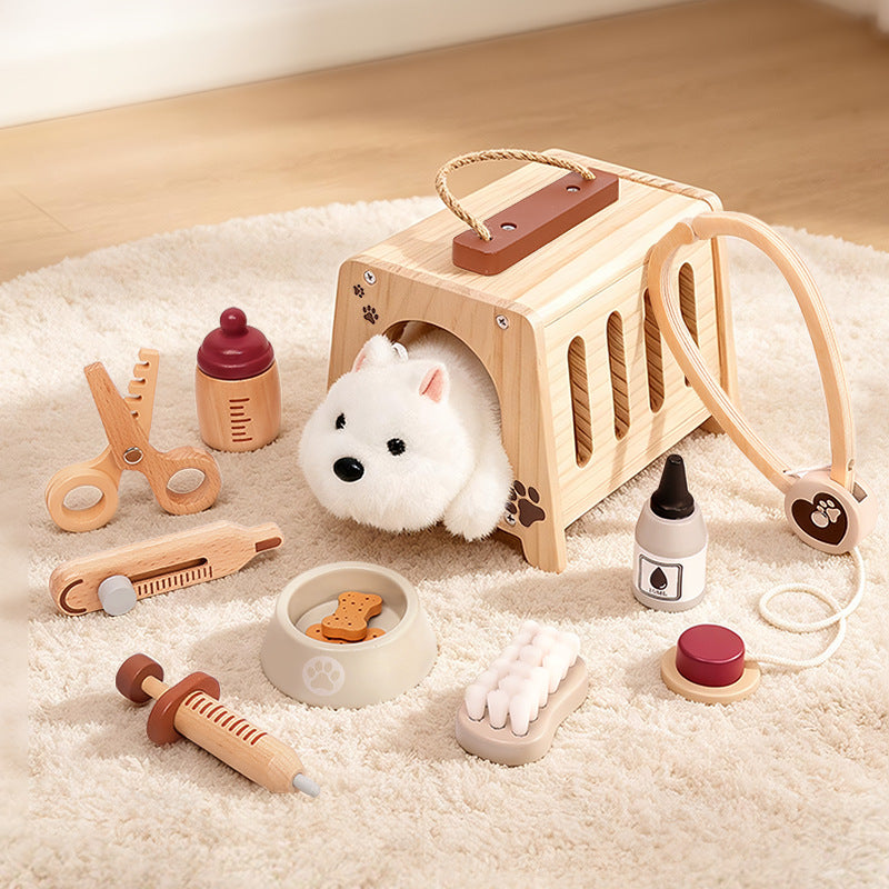 Wooden Pet Medical Kit Toy for Kids Role-Playing Doctor Set