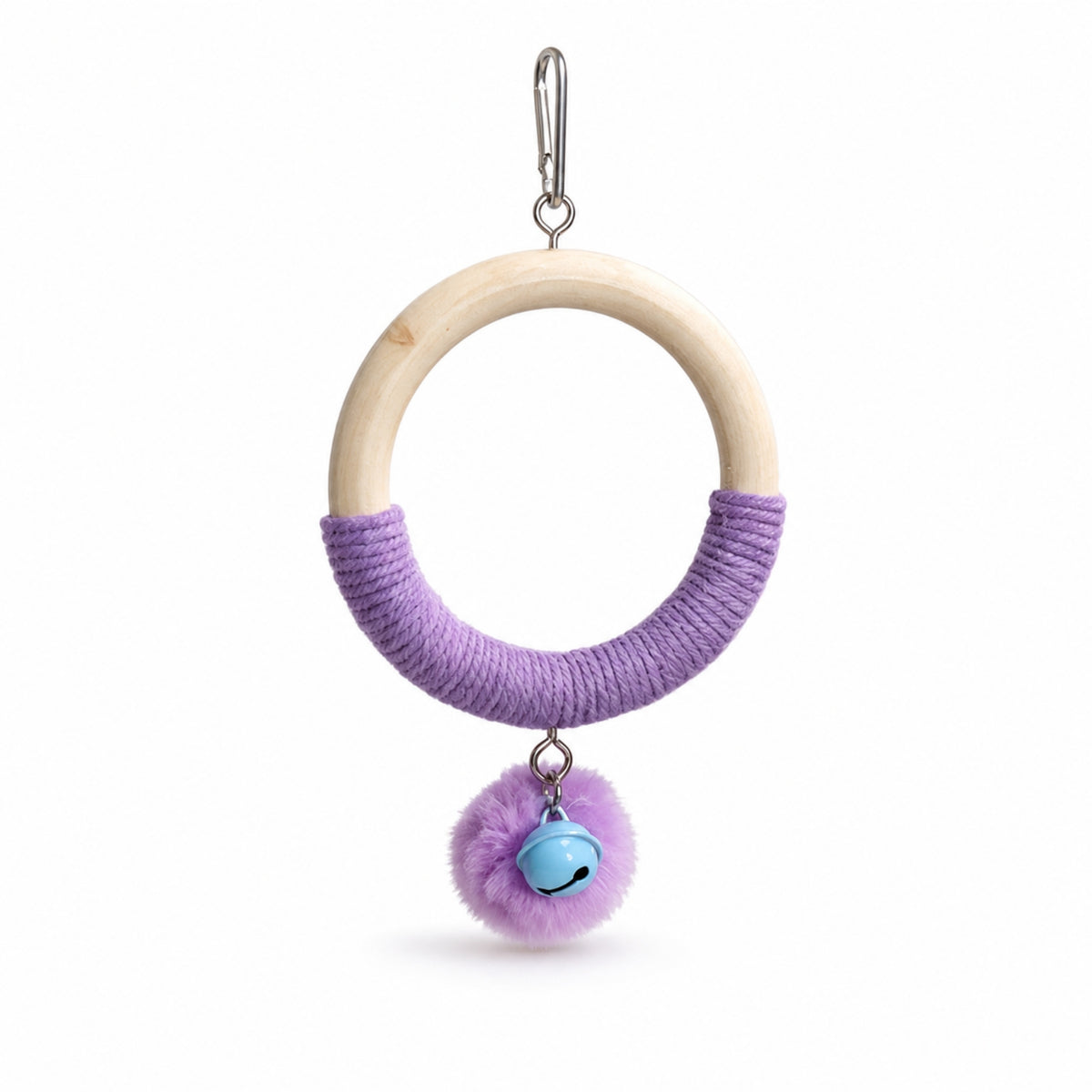 Hanging Bird Toy Natural Wood Rope Hoop Bird Toy with Bell Chewing for Parrots