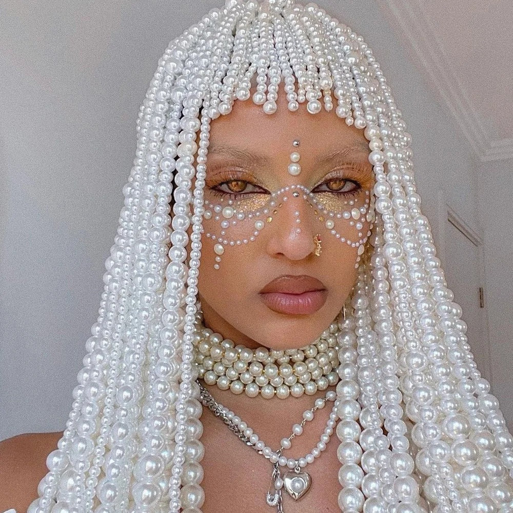 Long Tassel Pearl Hair Chain for Women, Stage Performance Hair Accessory